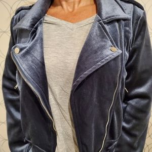 Blue velvet motorcycle jacket